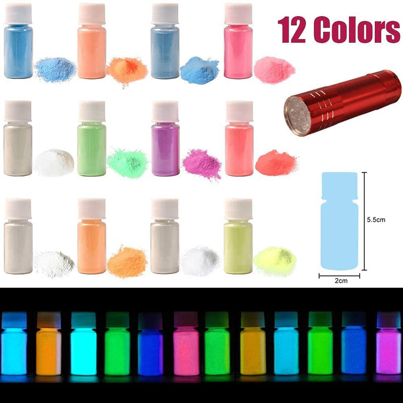 Glow in the Dark Pigment Powder 12 Color Epoxy Resin Pigment Luminous Powder Safe Long Lasting for Nail Art, Colorant Slime, Acrylic Paint, Fine Art and DIY Crafts, 0.7oz 12 Colors - NewNest Australia