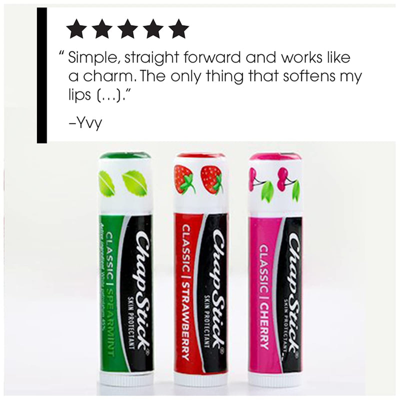 ChapStick Classic Lip Balm Tubes Variety Pack, Non-Tinted, Cherry/Strawberry/Spearmint, 0.15 Oz, 3 Count - NewNest Australia