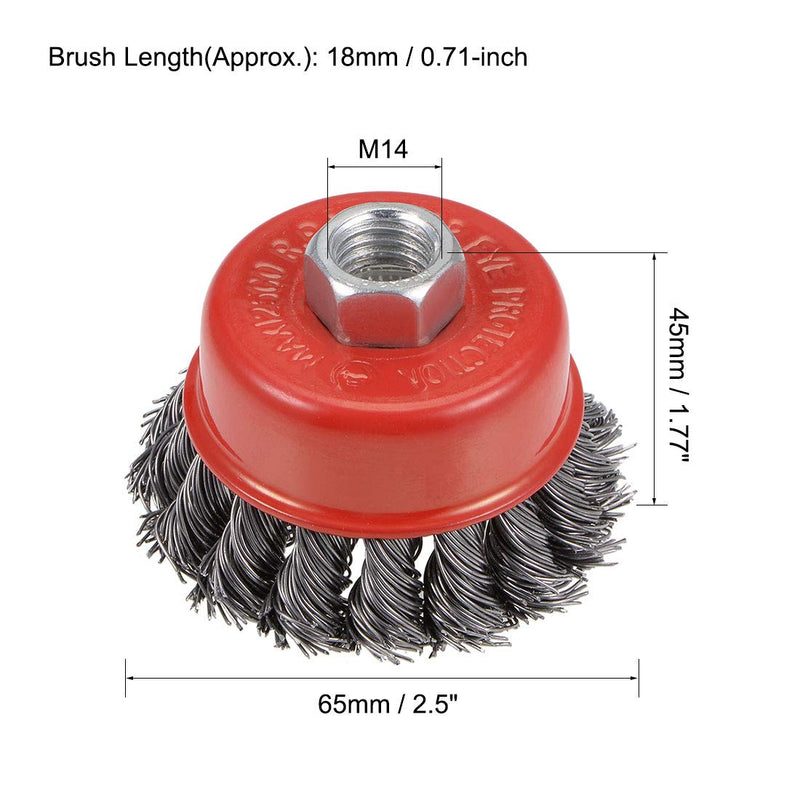 uxcell 2-1/2-Inch Wire Cup Brush Twist Knotted Crimped Steel with M14 Threaded Hole 2 Pcs - NewNest Australia