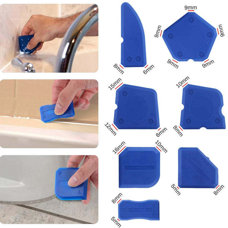 Caulking Tool Silicone Sealant Finishing Grout Tools Kit 12 Pieces Caulk Skirting Boards & Base Boards Replaceable Pads for Bathroom Kitchen Sealing Hand Caulk Removal Tool (Blue) - NewNest Australia