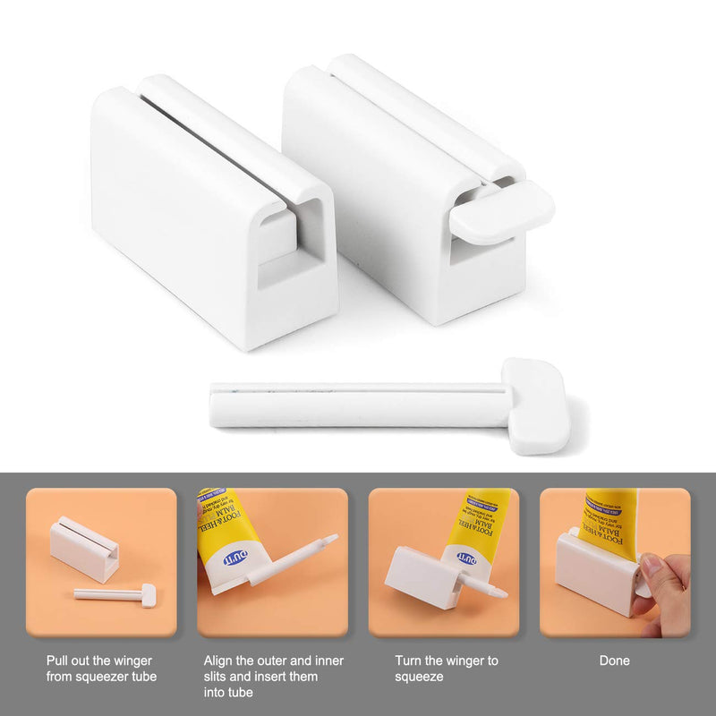 CORNERIA 2pcs Toothpaste Tube Squeezer Plus with Long Size 2.8IN - Premium ABS Plastic & Silicone pad Toothpaste Squeezer Rollers Even Tube Cosmetics, Tube Ketchup etc White - NewNest Australia