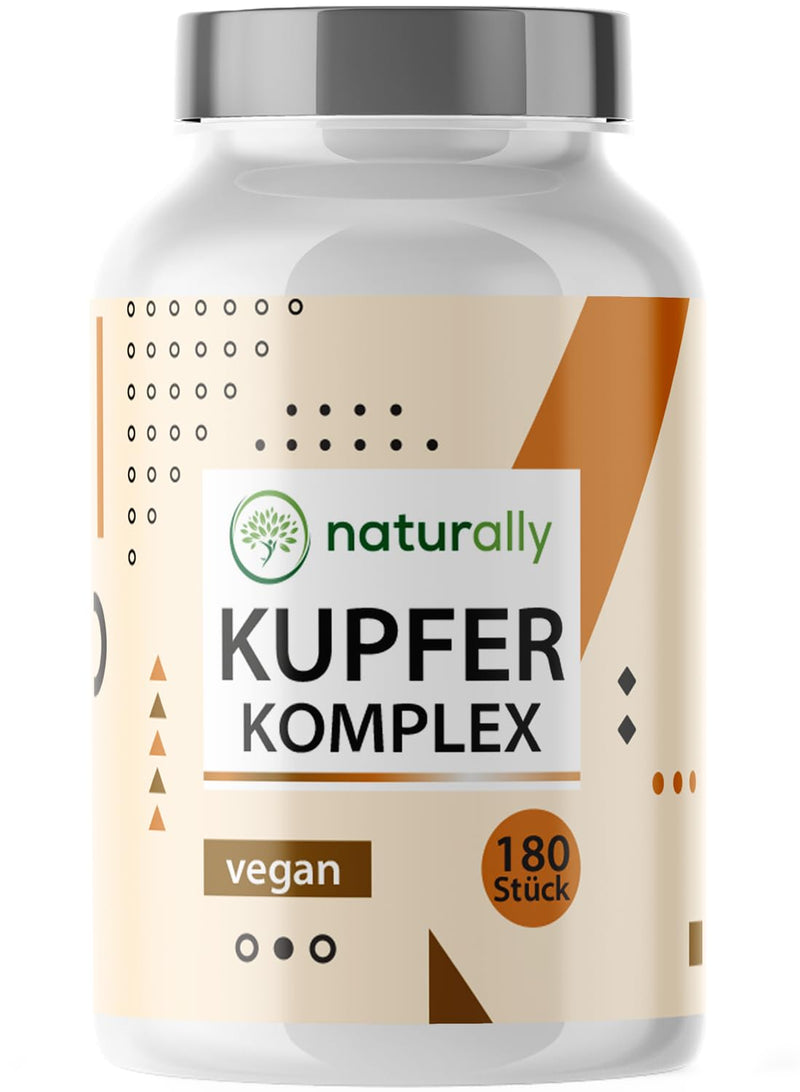 naturally 2mg copper tablets - 180 tablets, complex with copper bisglycinate, copper gluconate and copper citrate, copper supplement, without additives, vegan, laboratory tested - NewNest Australia