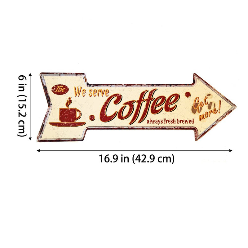 NewNest Australia - New Deco Coffee Metal Tin Sign With Rustic Retro Arrow Decorative Sings For Cafe Pub 16.9x6 inches 17.9x6.3in H-Arrow 