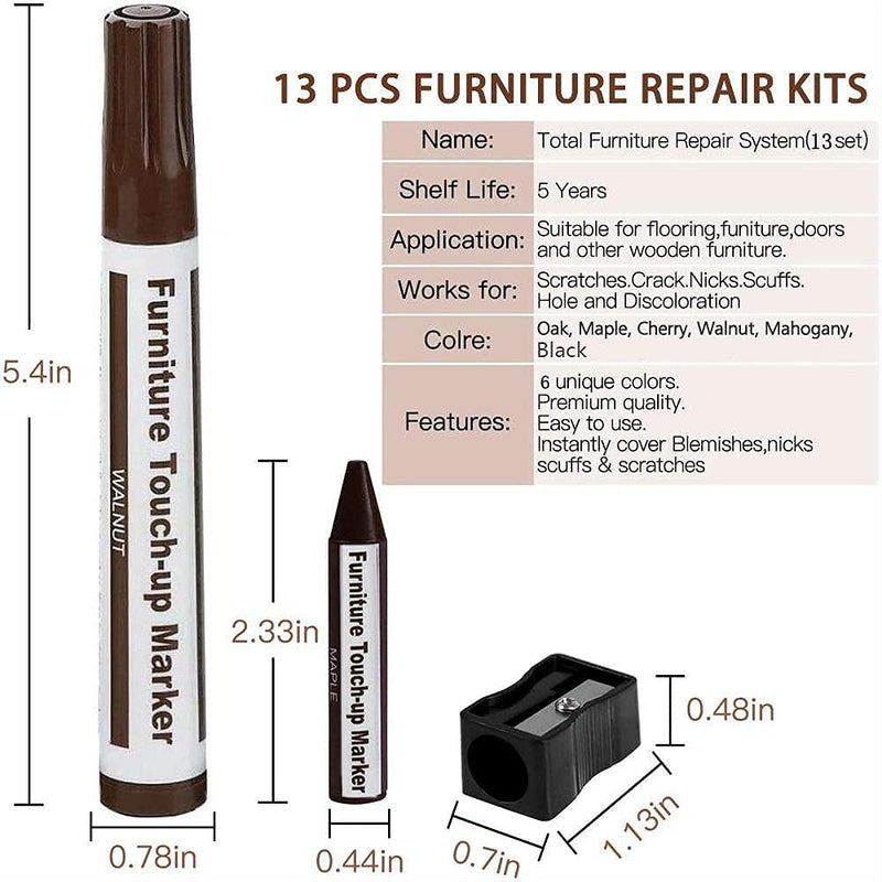 Furniture Repair Kit Wood Markers - Set of 13 - Markers and Wax Sticks with Sharpener Kit, for Stains, Scratches, Wood Floors, Tables, Desks, Carpenters, Bedposts, Touch Ups, and Cover Ups 6+6 - NewNest Australia