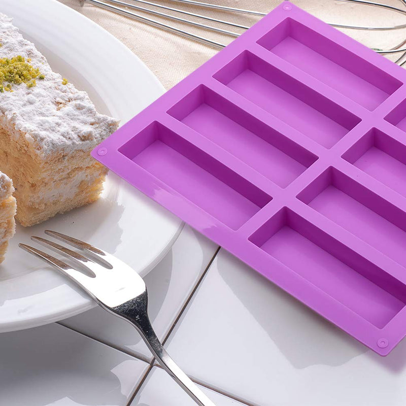 NewNest Australia - 2 Pcs Large Rectangle Silicone Mold, Cereal Bar Molds, 8 Cavities Energy Bar Maker Baking Pan for Muffin Brownie Cornbread Cheesecake Pudding Cake and Soap, 10.5x 8.35x 0.8 Inch 