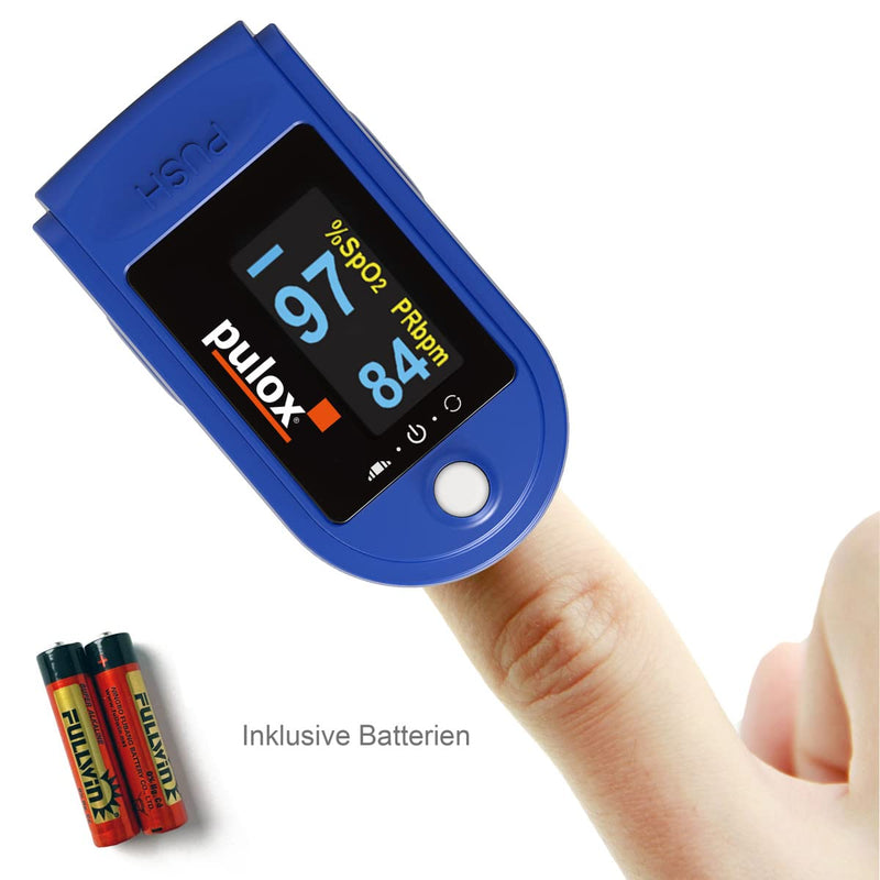 Pulse oximeter PULOX PO-200 Solo in blue Finger pulse oximeter for measuring the pulse and oxygen saturation on the finger - NewNest Australia