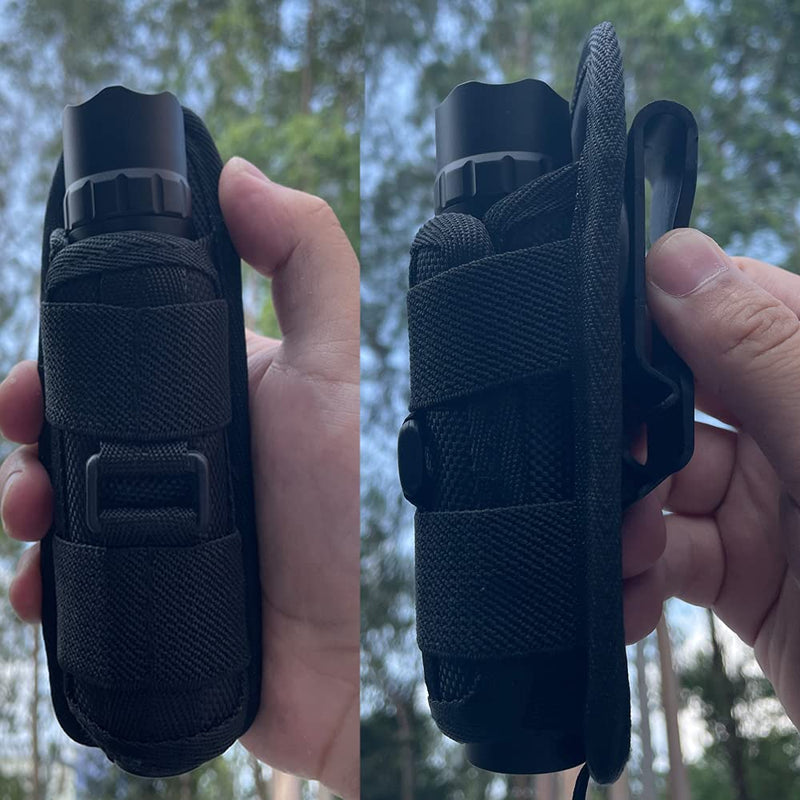 Flashlight Holster, Tactical Pounch Hunting Light Holder Duty Belt Clip Adjustable Torch Carry Case, Nylon Fixing Strap, with 360-Degree Rotatable Clip - NewNest Australia