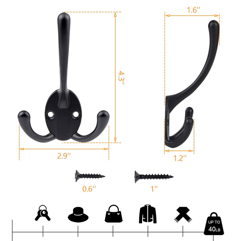 NewNest Australia - E-Senior Coat Hooks Heavy Duty Towel Hooks Wall Mounted Hat Hanger with 20 Screws Retro Decorative Hooks for Hanging 5 Pack 