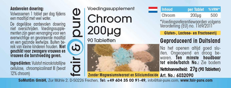 Chromium tablets 200µg - made from chromium picolinate - vegan - yeast-free - without magnesium stearate - 90 chromium tablets - essential trace element - NewNest Australia