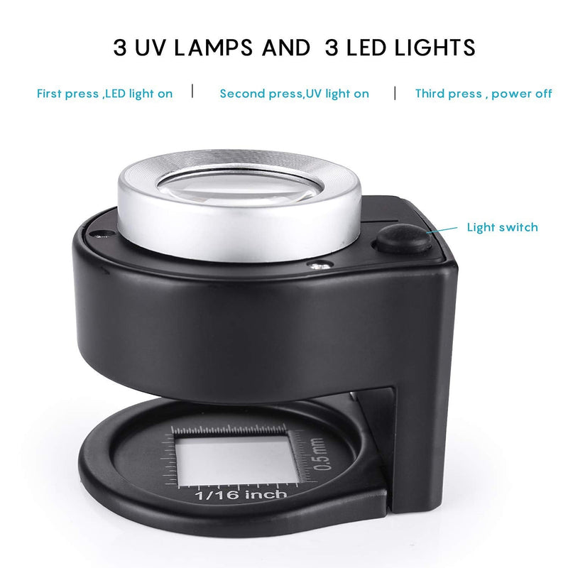 30X Loupe Magnifier with 6 Light,Desktop Portable Metal Magnifier Folding Scale Sewing Magnifing Glass for Textile Optical Jewelry Tool Coins Currency (Black) Black - NewNest Australia