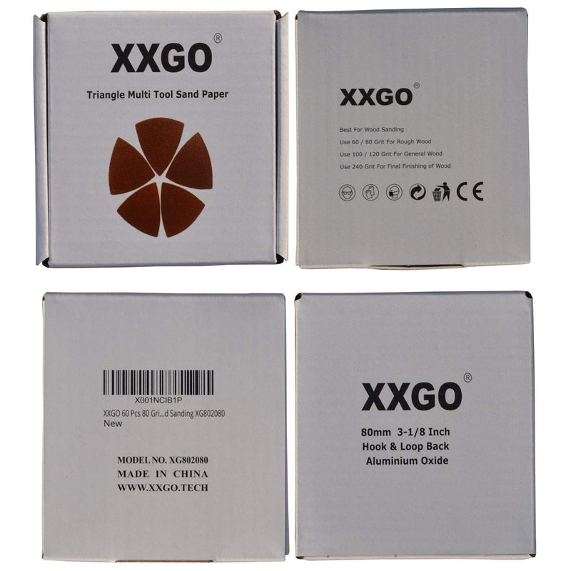 XXGO 60 Pcs 80 Grits 3-1/8 Inch 80mm Triangle Oscillating Tool Sanding Paper for Wood Sanding XG802080 80 Grit - 60 Pcs - NewNest Australia