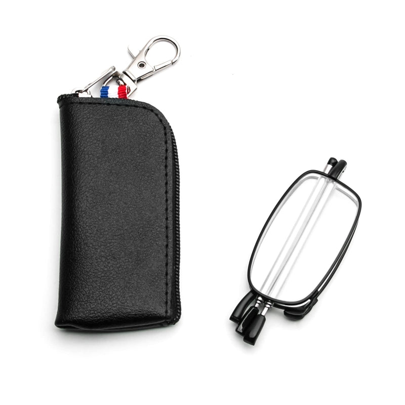 MMOWW Foldable Reading Glasses for Men and Women with Telescopic Rod with Zipper Key Ring Mini Anti Blue Light Glasses (Black, +1.5) Black 1.5 x - NewNest Australia