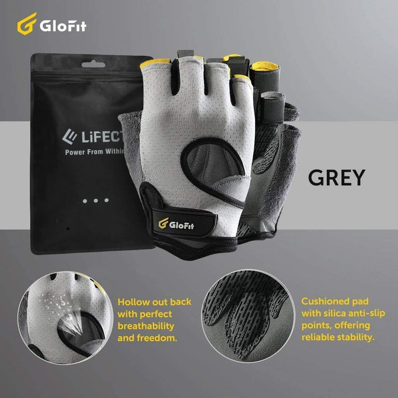 LIFECT Freedom Workout Gloves, Knuckle Weight Lifting Shorty Fingerless Gloves with Curved Open Back, for Powerlifting, Gym, Women and Men Grey Large - NewNest Australia