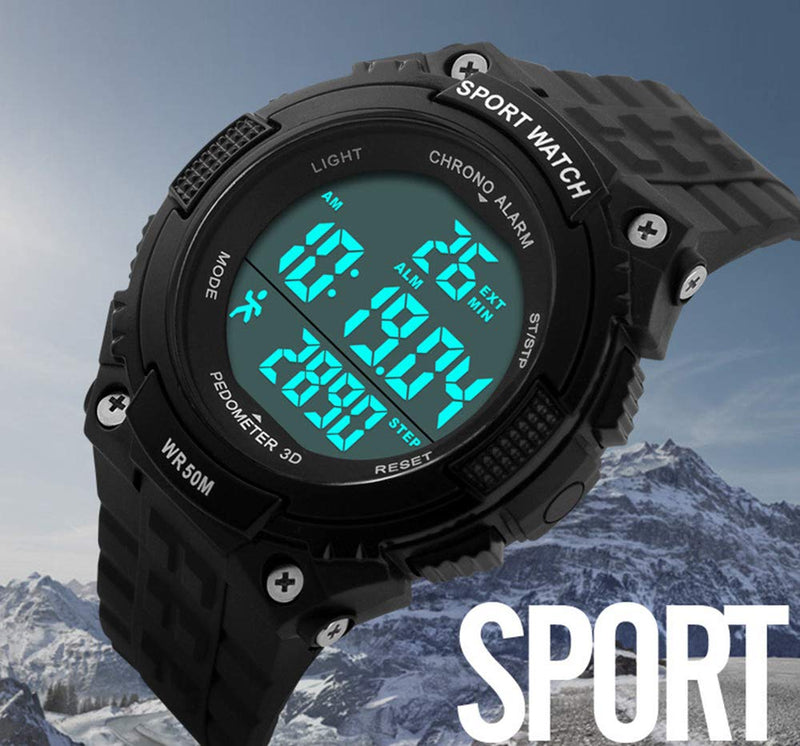 Fanmis Unisex Pedometer Watches Military Multifunctional 50M Waterproof Digital Outdoor Sports Watch Black - NewNest Australia