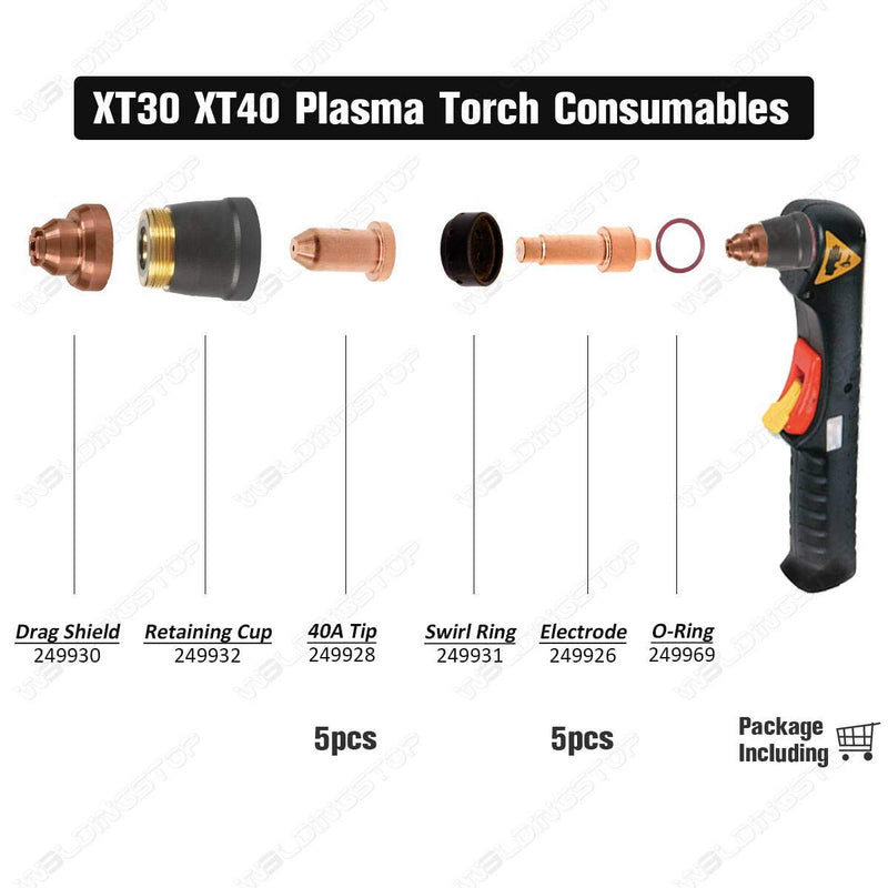 WeldingStop 10 Pieces Plasma Cutting XT40 Torch Consumables Electrode 249926 Nozzle 40A 249928 Tip for Miller - NewNest Australia