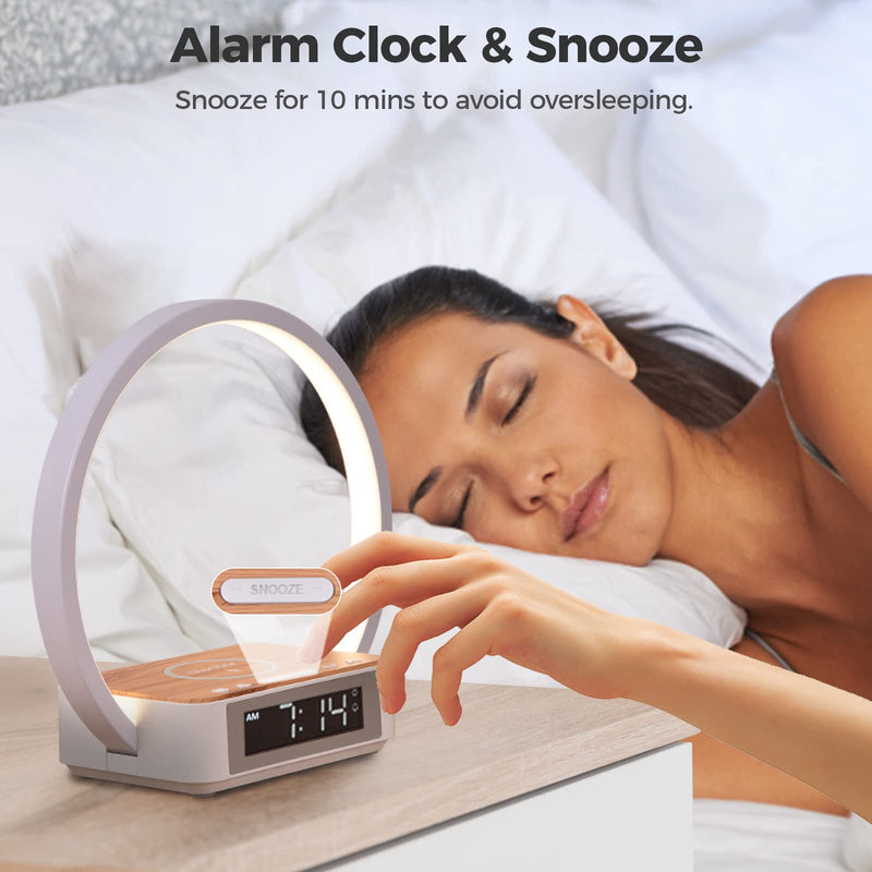 Blonbar Led Bedside Lamp With Charging Function, Table Lamp, Wake Up Light, Alarm Clock, Touch Control, Dimmable, 10 W Wireless Charger & 3 Levels Brightness, Table Lamp For Bedroom, Living Room - NewNest Australia