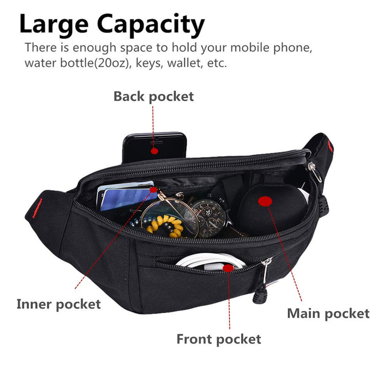 2 Packs Fanny Packs for Men and Women, Waterproof Sports Waist Pack Bag Hip Bum Bag for Travel Hiking Running (Black + Light Blue) Black + Light Blue - NewNest Australia