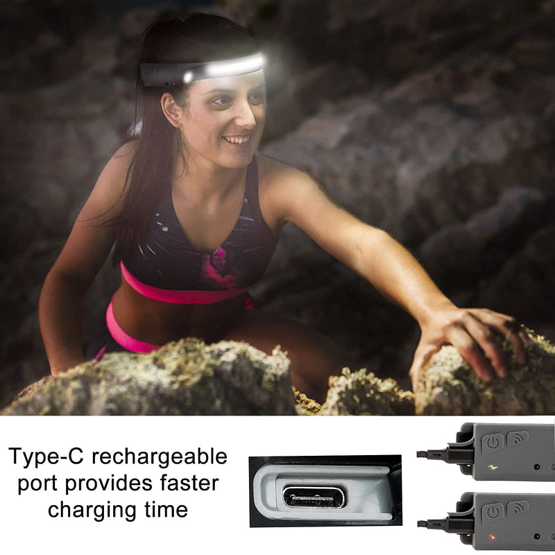 Headlamp Flashlight, Rechargeable LED Headlamps 1200Lumens 2 COB 230°Wide Beam Headlight with Motion Sensor Bright 5 Modes Lightweight Waterproof Head Lamp for Outdoor Running, Camping Hiking Cool Grey - NewNest Australia