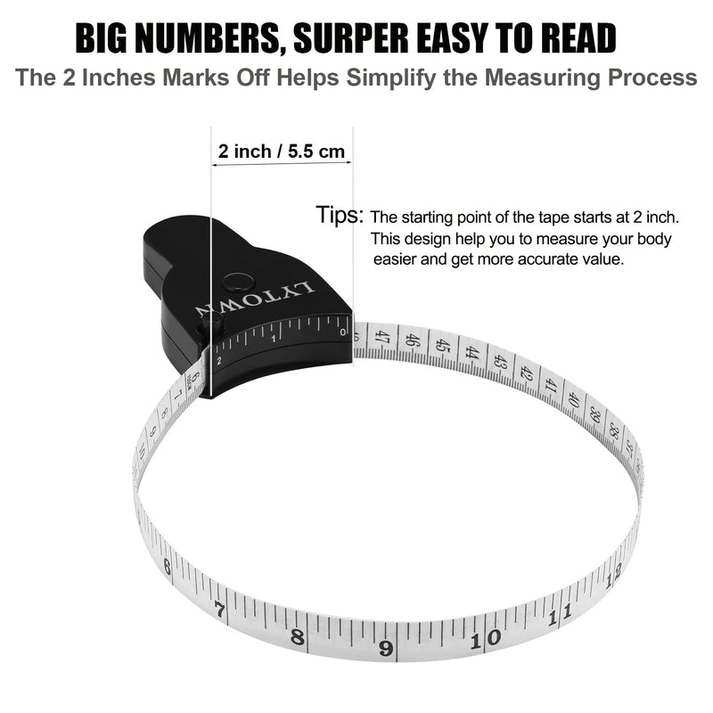 Tape Measure Body Measuring Tape 60inch (150cm), Lock Pin & Push Button Retract, Ergonomic Design, Durable Measuring Tapes for Body Measurement & Weight Loss, Accurate Sewing Tape Measure,2 Pack Black+White - NewNest Australia