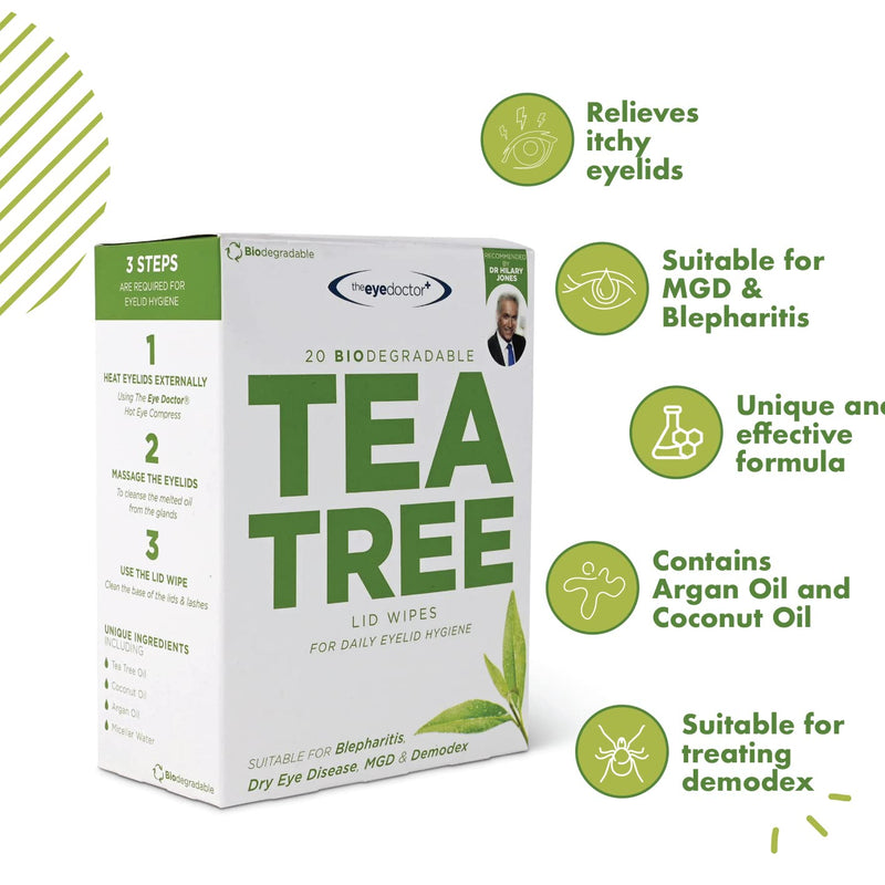 The Eye Doctor Tea Tree Oil Eye Cleaning Cloths - 80 Wipes For Single Use - Suitable For Sensitive Eyes, Dry Eyes, Blepharitis, Mgd & Demodex - Environmentally Friendly, Biodegradable - NewNest Australia