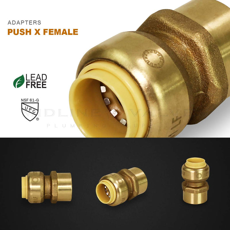 Everflow Supplies Pushlock UPFC34 3/4 Inch Long Push X Female Adapter for Push-Fit Fittings, Made with Lead Free DZR Forged Brass, Connects PEX, CPVC and Copper, Pre-Lubricated Quick Installation 0.75 Inch - NewNest Australia