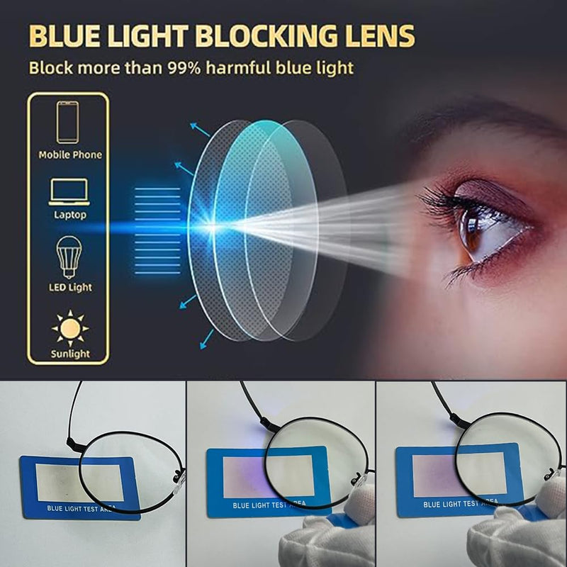 Musivon blue light filter glasses for women and men - blue filter computer glasses without strength, metal frame, round black - NewNest Australia