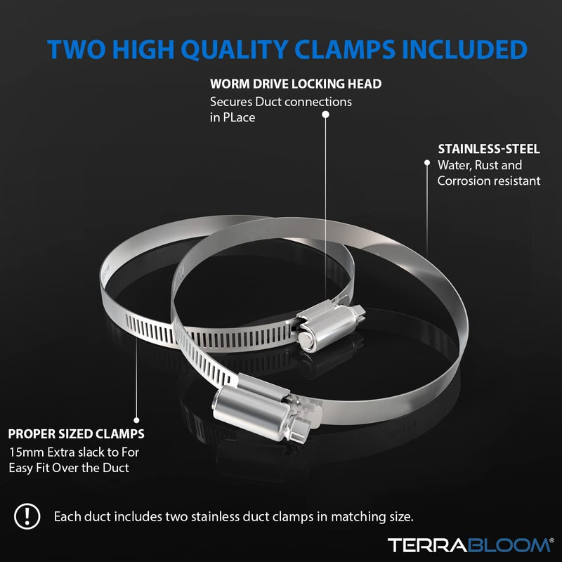 TerraBloom Flexible 4 Inch Ducting - Black 8 Feet Durable Aluminum Duct with 2 Clamps – 4 Layer HVAC Ventilation Air Hose - Great For Grow Tents, Dryer Rooms, House Vent Register Lines - NewNest Australia