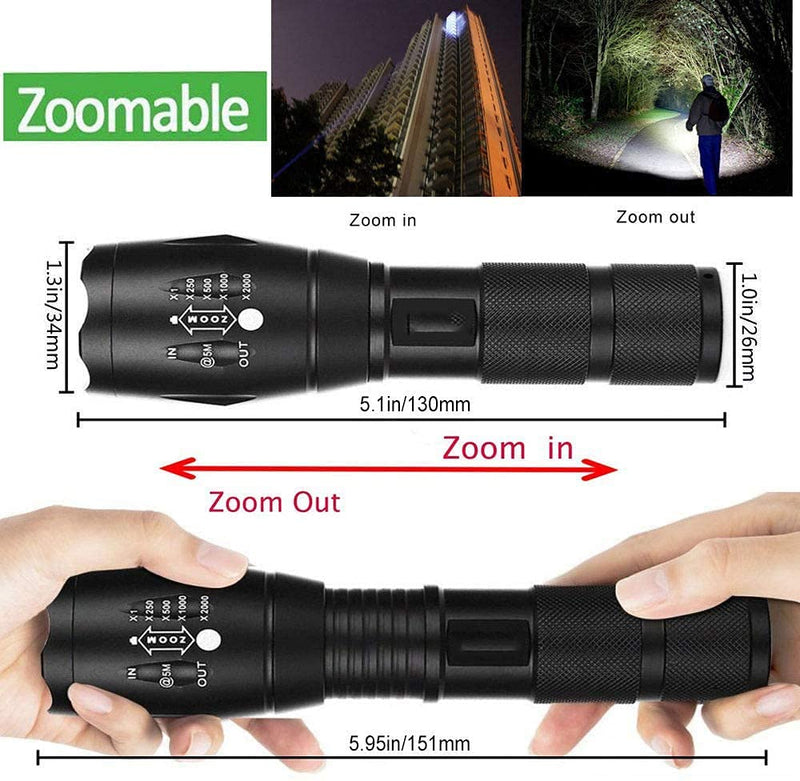 Ultra-Bright Flashlights, 2000 Lumens XML-T6 LED Tactical Flashlight, Zoomable Adjustable Focus, IP65 Water-Resistant, Portable, 5 Light Modes for Indoor and Outdoor,Camping,Emergency,Hiking (3 Pack) - NewNest Australia