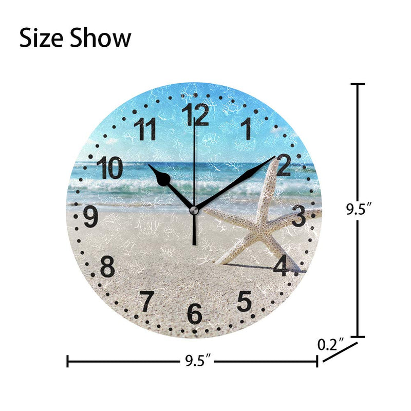 NewNest Australia - Starfish Bathroom Clock Non Ticking Silent Decorative Wall Clock for Living Room Kitchen Decor Color-7 