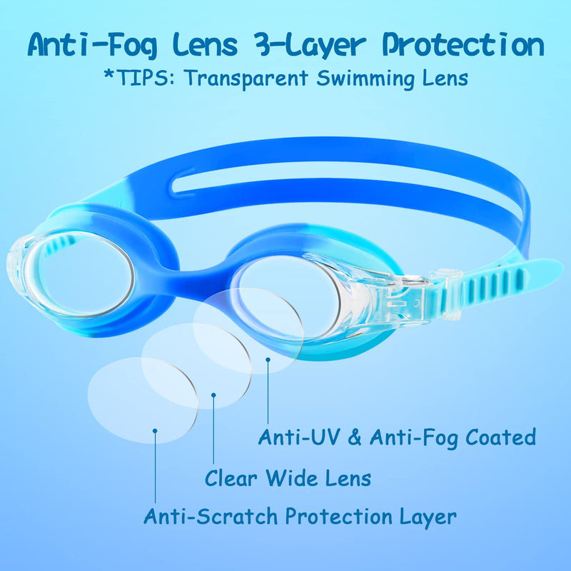 COOLOO Kids Goggles for Swimming for Age 3-15, 2 Pack Kids Swim Goggles with Nose Cover, No Leaking, Anti-Fog, Waterproof A-blue & Purple - NewNest Australia