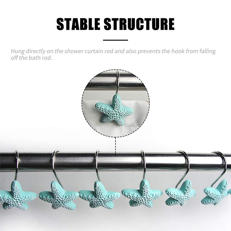 Shower Curtain Hooks, 12Pcs Starfish Anti Rust Decorative Resin Shower Curtain Rings Hooks for Bathroom Bedroom Baby Living Room Decor Shower Rods Curtains Window Hangings Holder - NewNest Australia