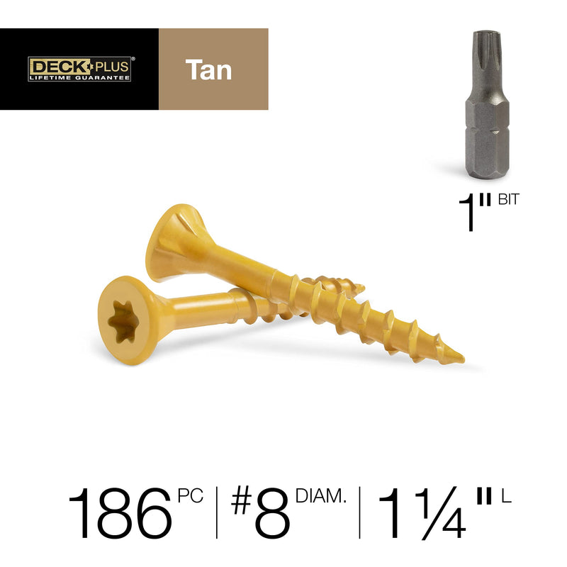 Deck Plus 48410 Wood Screws #8 x 1-1/4", Tan, 1lb Box #8 x 1-1/4" - NewNest Australia