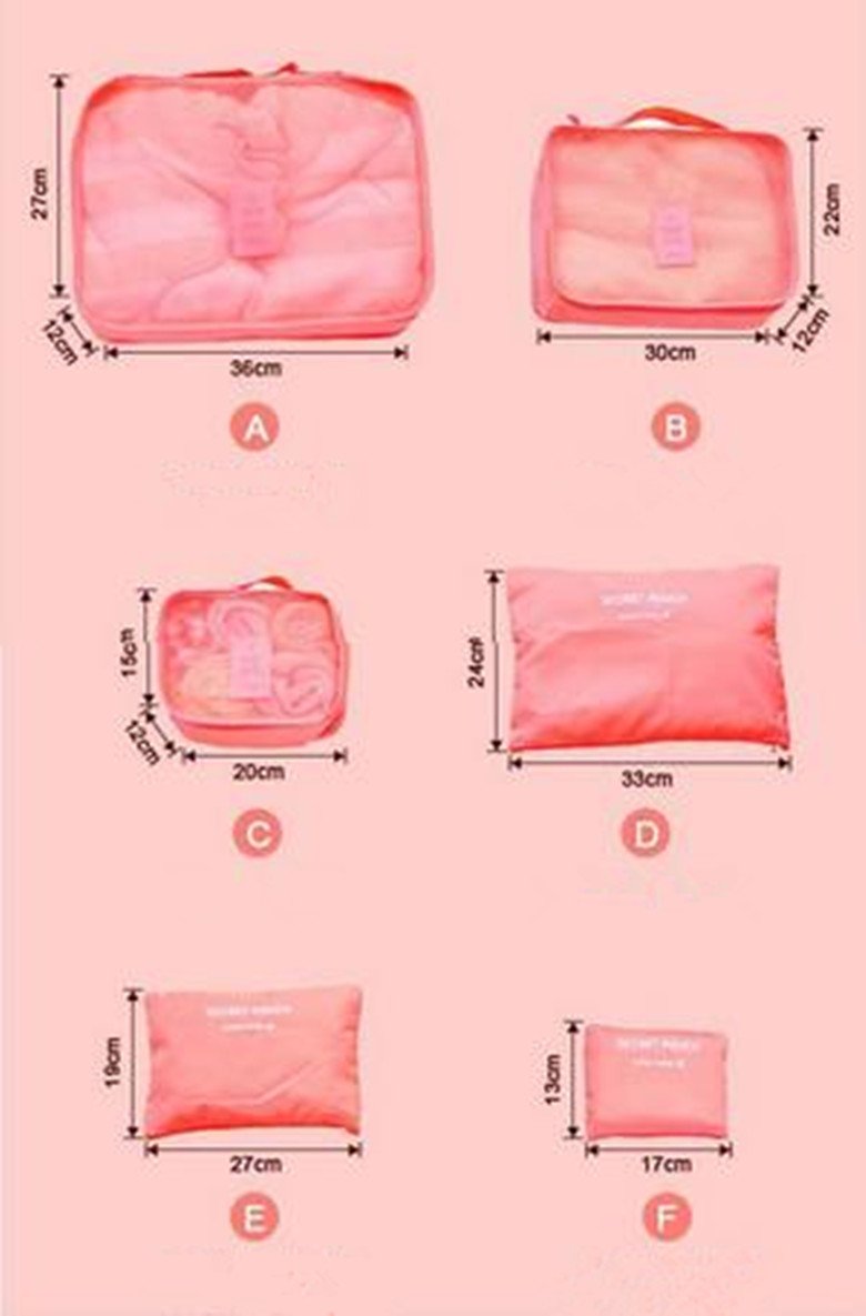 NewNest Australia - King & Pig 6pcs Travel Organizer Pouches Waterproof Luggage Clothing Finishing Bag (Pink) Pink 