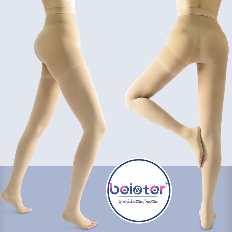 Medical Compression Pantyhose Women & Men,20-30mmHg Open Toe Thigh High Compression Tights Graduated Support (Beister) Beige Small - NewNest Australia