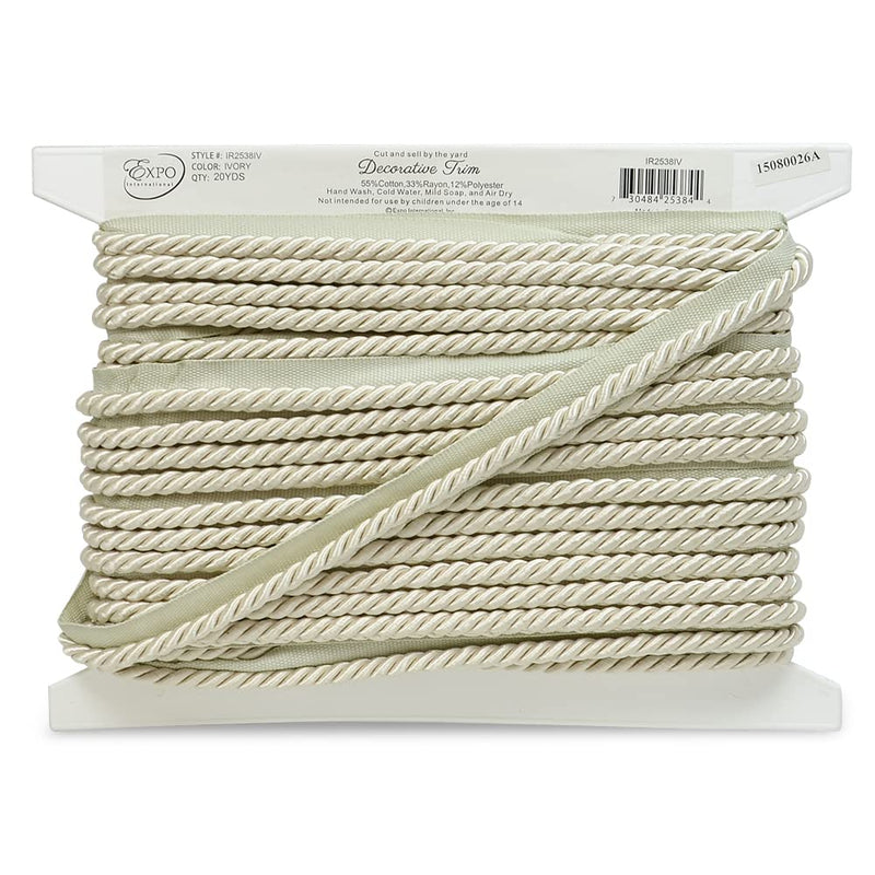 Trims by the Yard Emmerson 1/4" Twisted Lip Cord Ivory | (10 Yard Cut) Trim - NewNest Australia
