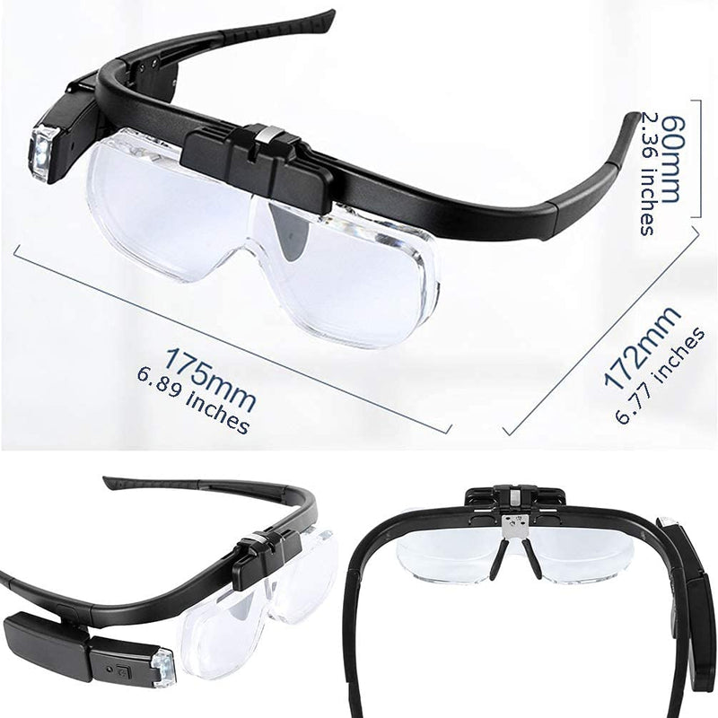 LTDOOIT Head Magnifier with Led Light Hands Free, Magnifying Glasses for Hobbies Reading Craft Close Work Usb Rechargeable, Headband Magnifier Glass with 3 Detachable Lenses 1.5X, 2X, 2.5X, Black - NewNest Australia