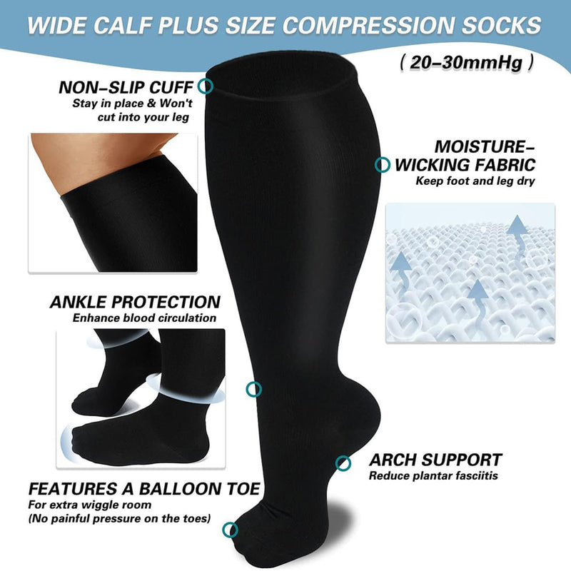 Plus Size Compression Socks For Women And Men, 2 Pairs Medical Compression Stockings, Wide Calf Compression Stockings, Knee Support, Promotes Blood Circulation And Reduce Swelling - NewNest Australia