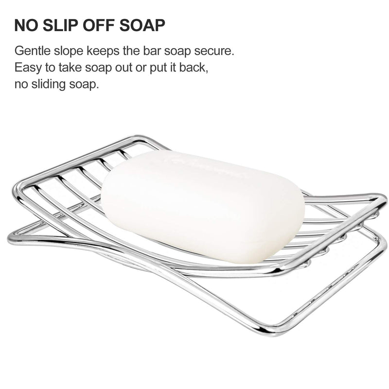 GUUKAR Soap Dish Stainless Steel Bar Soap Holder for Shower Bathroom, Self-draining Soap Dishes Sponge Holder for Kitchen Sink, Easy Cleaning Quick Dry(Soap Saver Not Included) Chrome-1 Pack - NewNest Australia