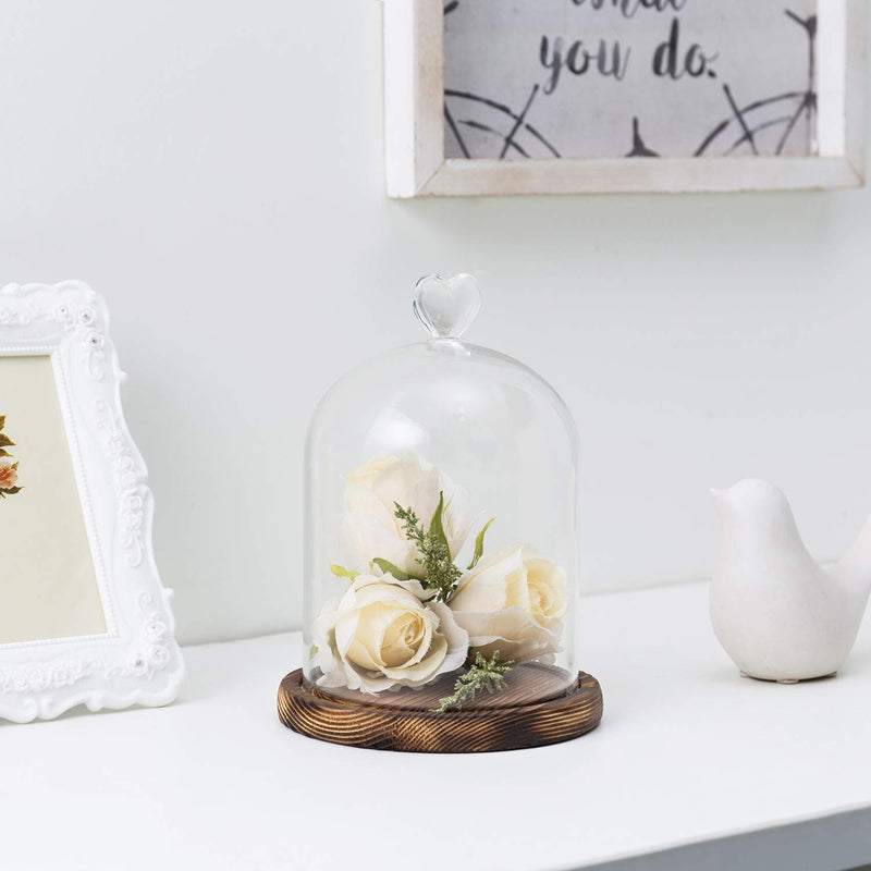 NewNest Australia - MyGift Clear Glass Cloche Bell Jar Display Case with Heart Top Handle & Dark Brown Wooden Base 