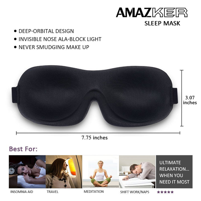 Sleep Mask AMAZKER Invisible Alar Deep Orbit 3D Eye Mask Ultra Lightweight & Comfortable Sleeping Mask 3 Pack Eye Sleep Mask for Travel, Nap, Shift Works (2-Piece, Blue&Black) 2 Count (Pack of 1) - NewNest Australia