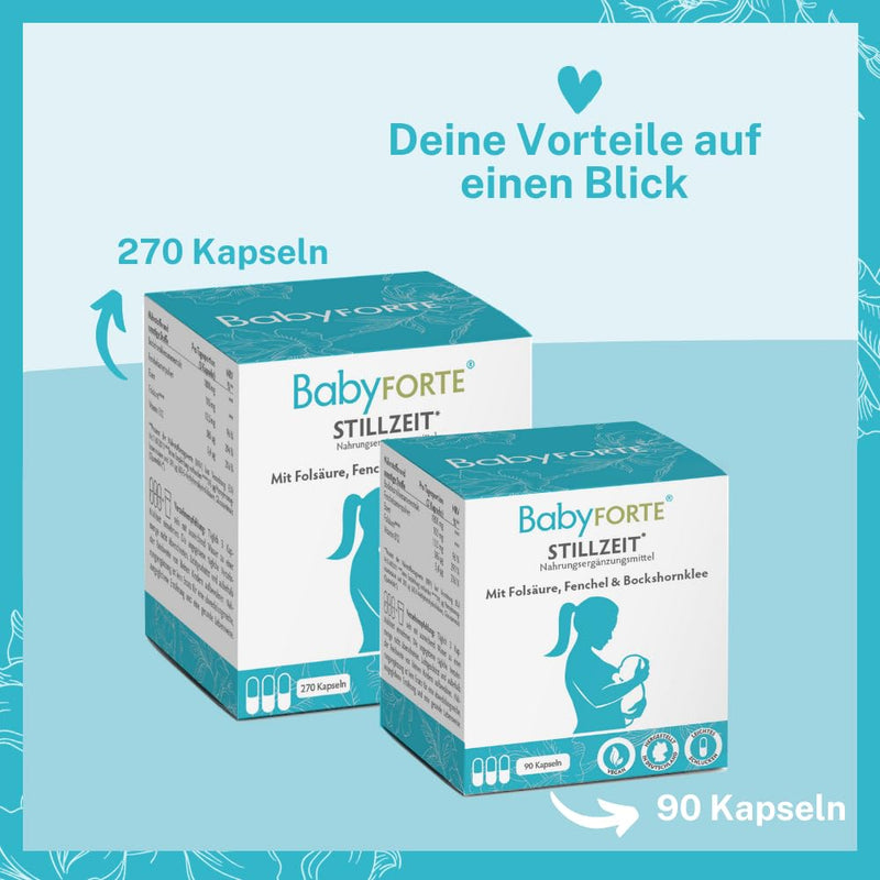 BabyFORTE® breastfeeding 90 vegan capsules - fenugreek 10:1, fennel, Quatrefolic®, combine with breastfeeding vitamins 90 pieces (pack of 1) - NewNest Australia
