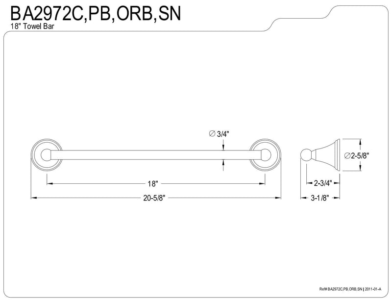 Kingston Brass BA2972ORB Governor 18-Inch Towel Bar, Oil Rubbed Bronze Oil-rubbed Bronze - NewNest Australia