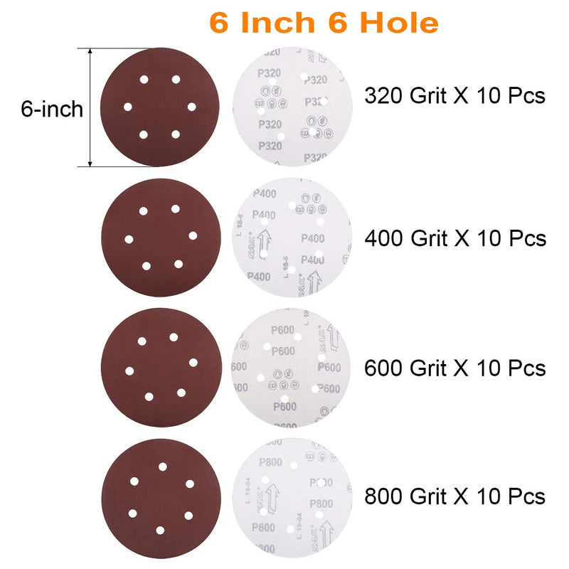 uxcell 40pcs 6 Inch 6 Hole Hook and Loop Sanding Discs Set 320/400/600/800 Grit Aluminum Oxide Sandpaper - NewNest Australia