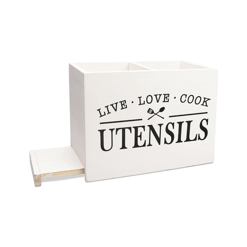Karisky Kitchen Utensil Holder with Removable Bottom Large 2 Compartments Utensil Organizer Farmhouse Utensil Caddy for Countertop Decor, 24 x 12 x 17 cm, White Fun Farm Holder White - NewNest Australia