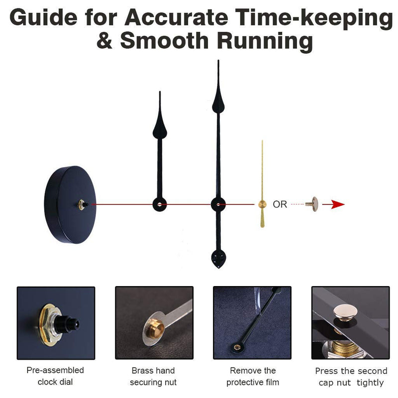 EMOON 2 Pair Hands 3D Clock Movement DIY Large Wall Clock Quartz Clock Mechanism for Home Art Decor (Black) (Black-Gold) Black-gold - NewNest Australia