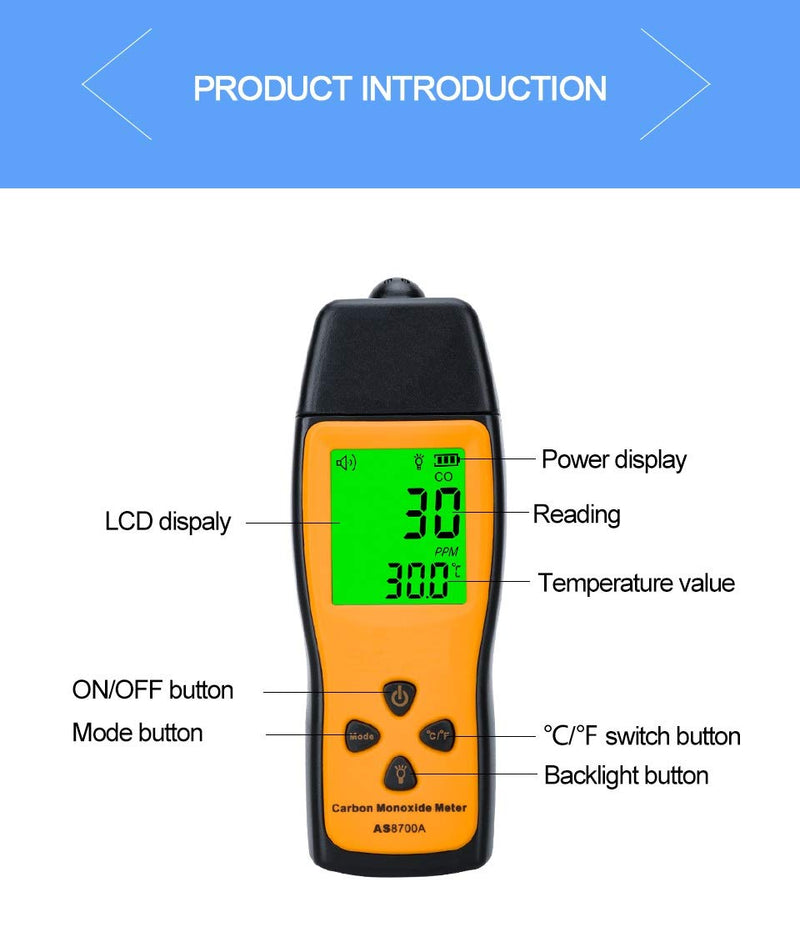 Handheld Carbon Monoxide Meter, Portable CO Gas Detector, Gas Tester with 0～1000ppm Range, 1PPM Resolution(Battery NOT Included) - NewNest Australia