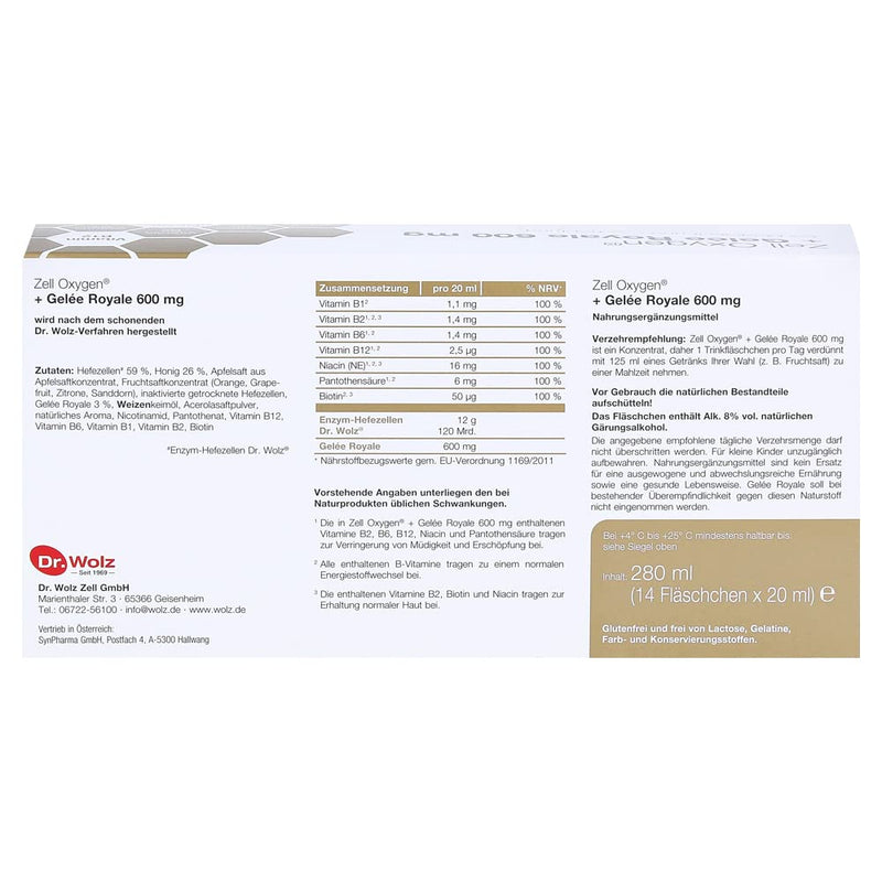 ZELL OXYGEN + Royal Jelly 600 mg drinking ampoules 14X20 ml - NewNest Australia