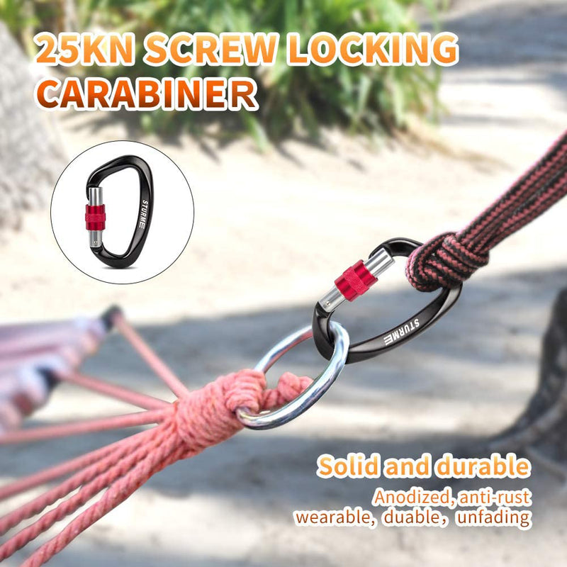 STURME UIAA Certified Climbing Carabiner Clips, 2 Pack 25KN(5623lbs) Screwgate Locking Carabiner Heavy Duty Caribeener Clips, Large Carabiner D Ring for Rock Climbing & Mountaineering Black - NewNest Australia