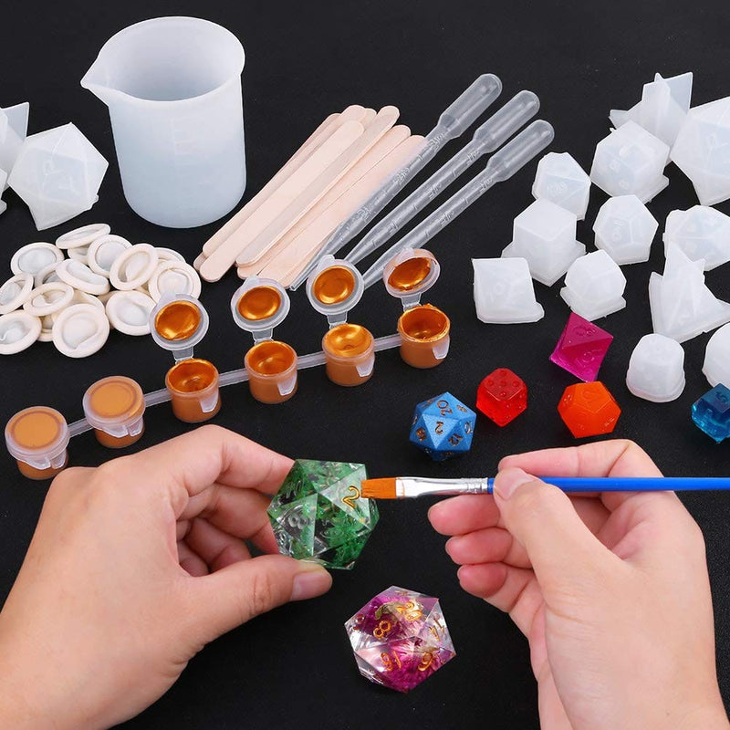 Resin Dice Molds, Shynek 19 Styles Polyhedral Game Dice Molds Set with Silicone Dice Mold, Mixing Sticks, Measuring Cup, Droppers, Acrylic Paints Set for Epoxy Resin Dice Making - NewNest Australia