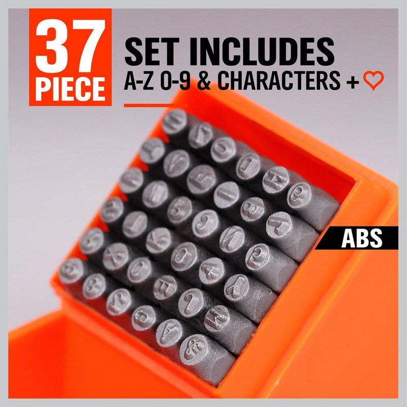 HORUSDY 37-Piece Number and Letter Stamp Set 1/8 (3mm) (A-Z & 0-9 + Love) Punch Perfect for Imprinting Metal, Plastic, Wood, Leather. - NewNest Australia